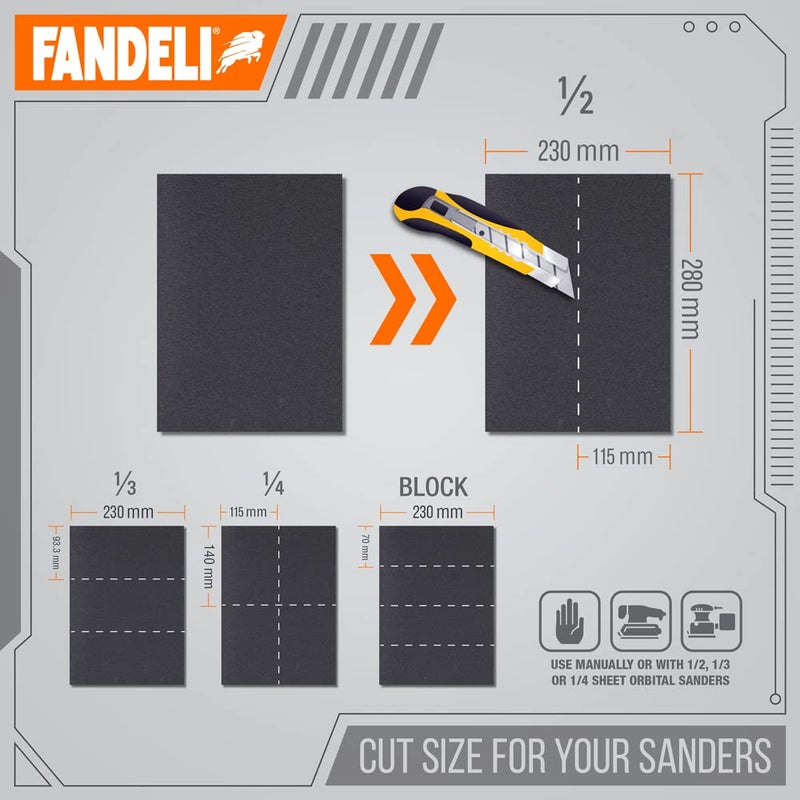 Fandeli | Waterproof Sandpaper | for Car Polishing, Wooden Furniture Sanding and Metal Sanding | Water Resistant (Assorted Grits (220, 320, 400)) - Image 4